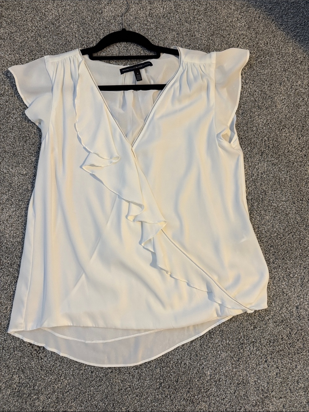 White House Black Market Cream Ruffle Wrap-Front Blouse